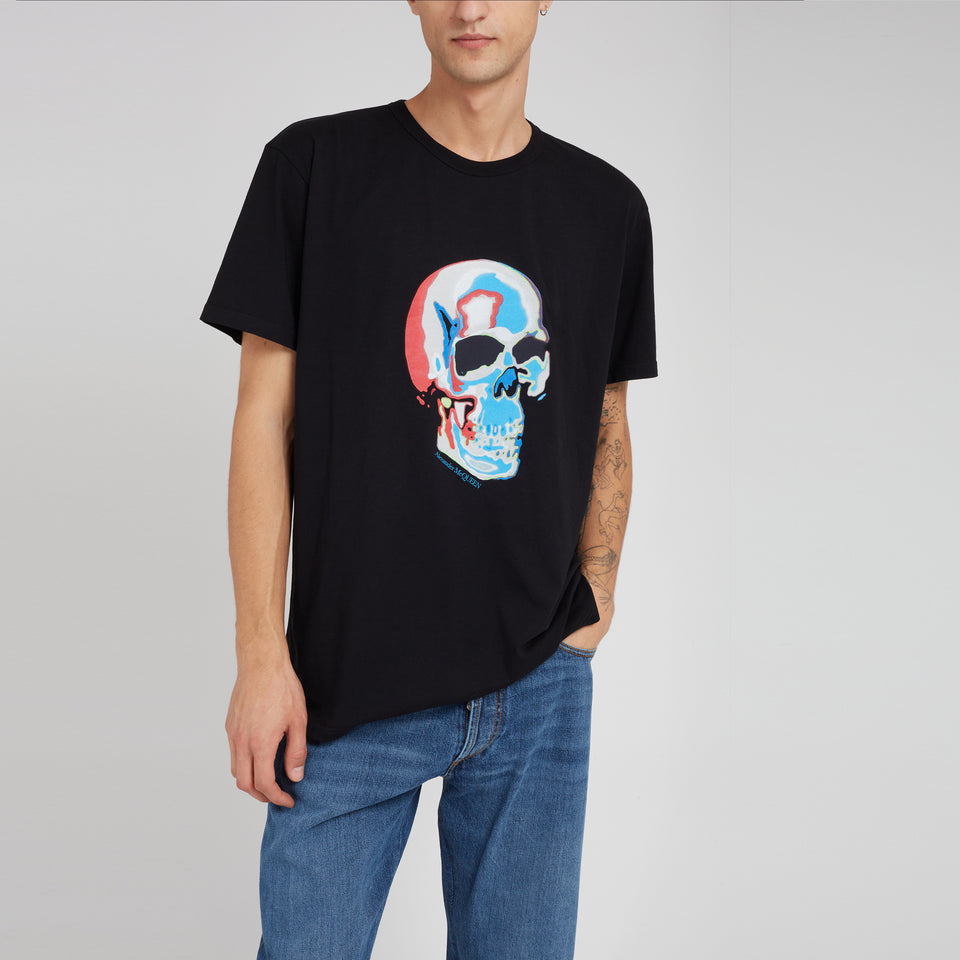 ''Solarised skull'' T-shirt in black cotton