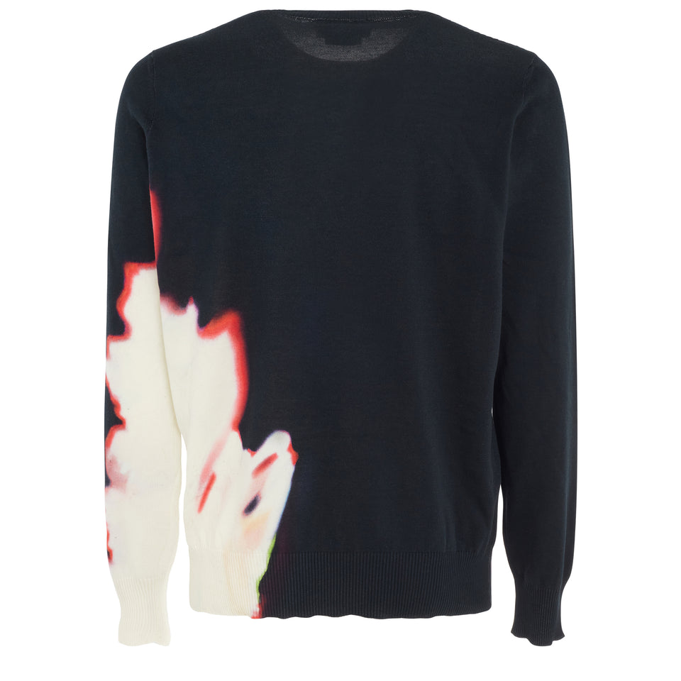 ''Solarised Flower'' sweater in blue cotton