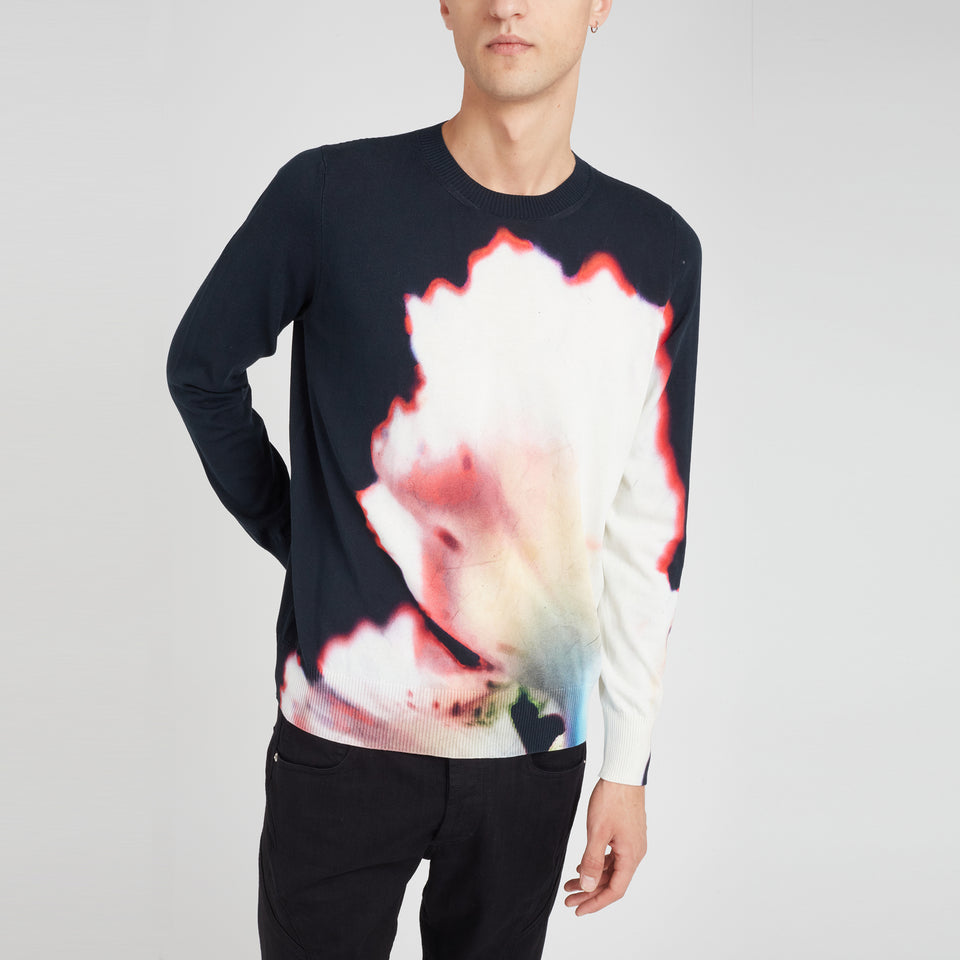 ''Solarised Flower'' sweater in blue cotton