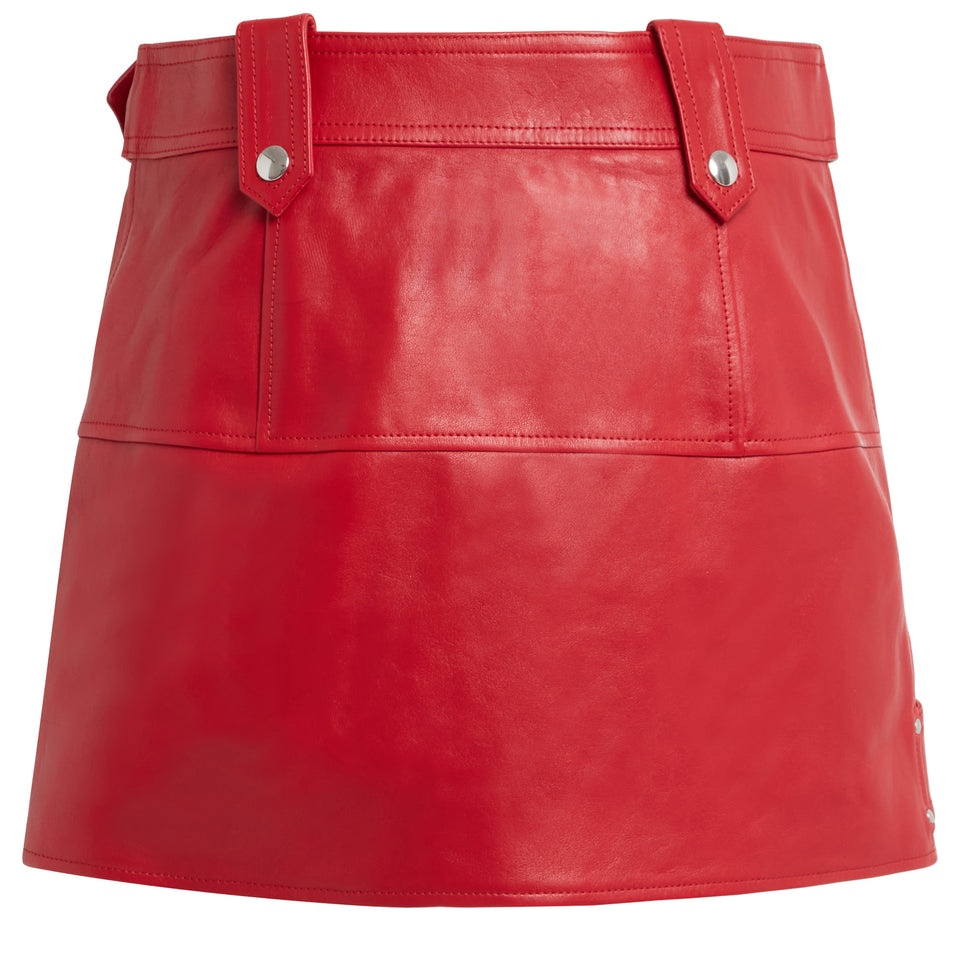 Red leather miniskirt