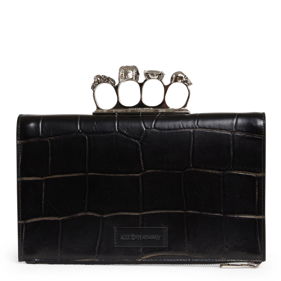 ''Four Ring'' clutch in black leather