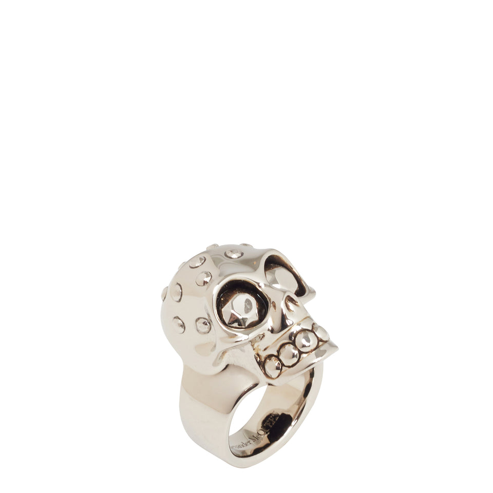 ''The Jeweled Skull'' ring in silver-plated brass