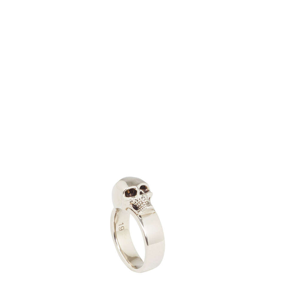 ''The Side Skull'' ring in silver-plated brass