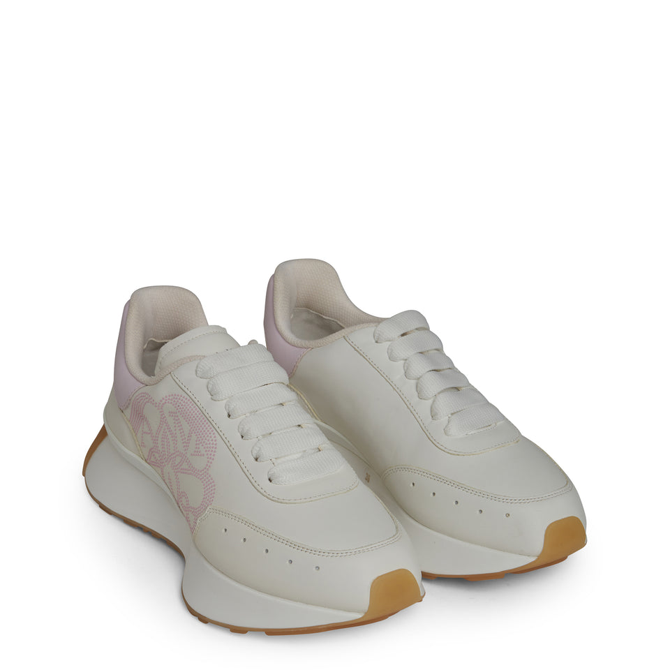 Sneakers ''Sprint Runner'' in pelle bianca e rosa