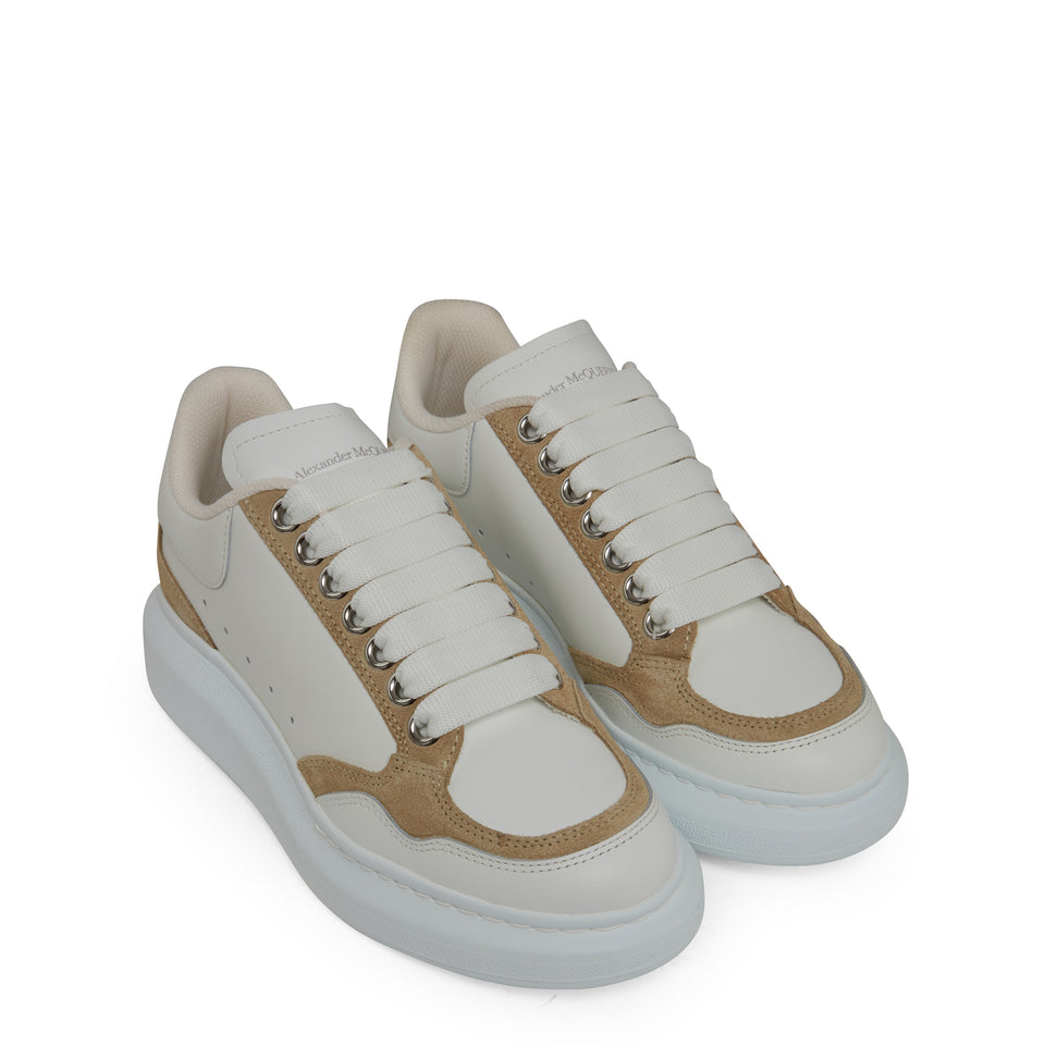 ''Larry'' sneakers in white and beige leather