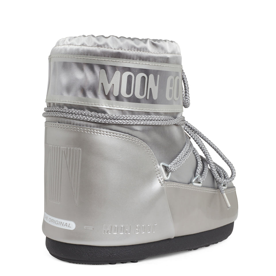 Moon Boot "Icon Low" in nylon argento