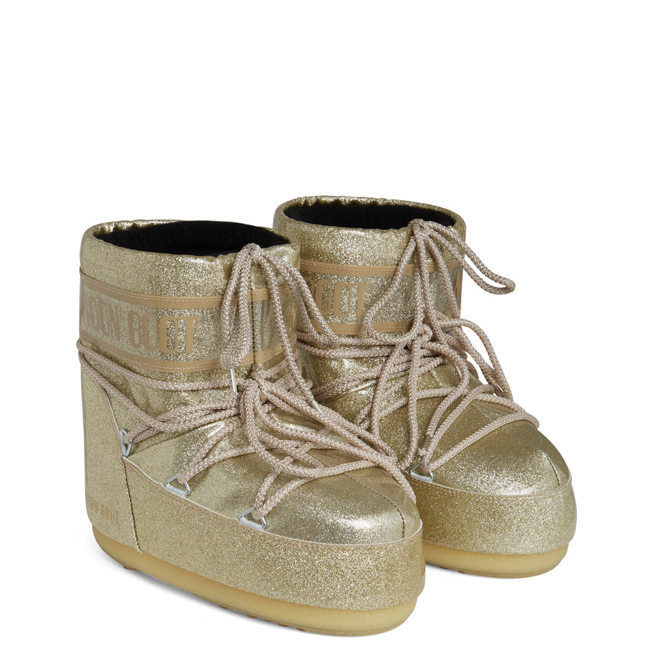 Moon Boot "Icon Low" in gold nylon