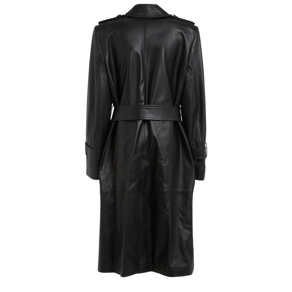 Black leather trench coat