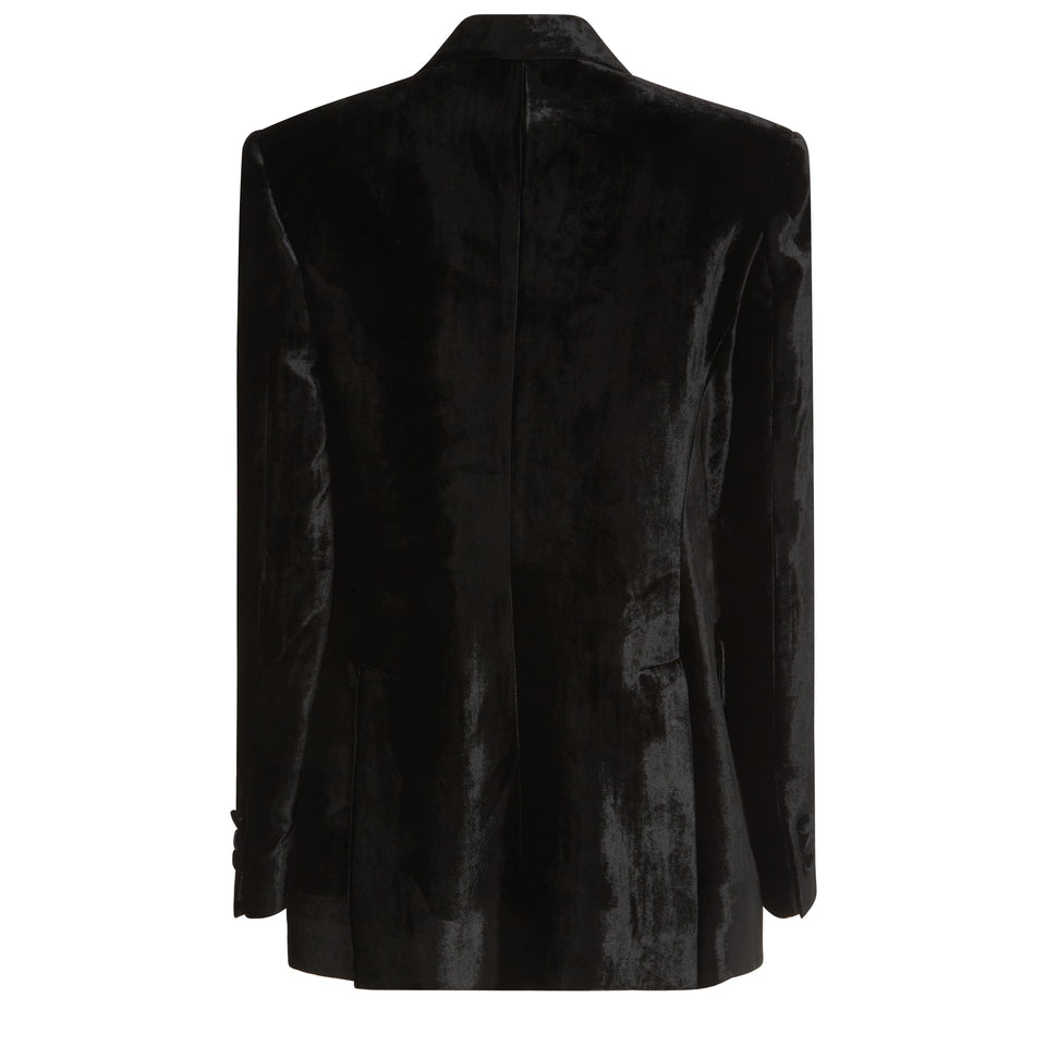 Double-breasted black fabric jacket