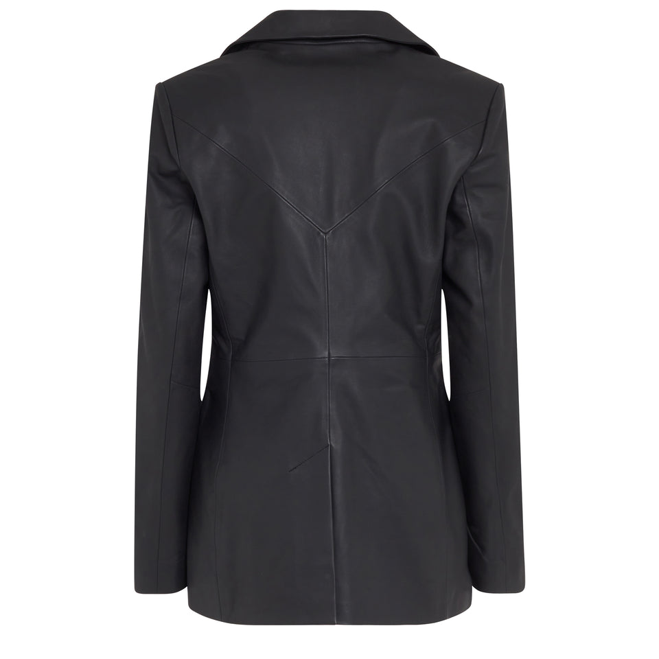 Single-breasted black leather blazer