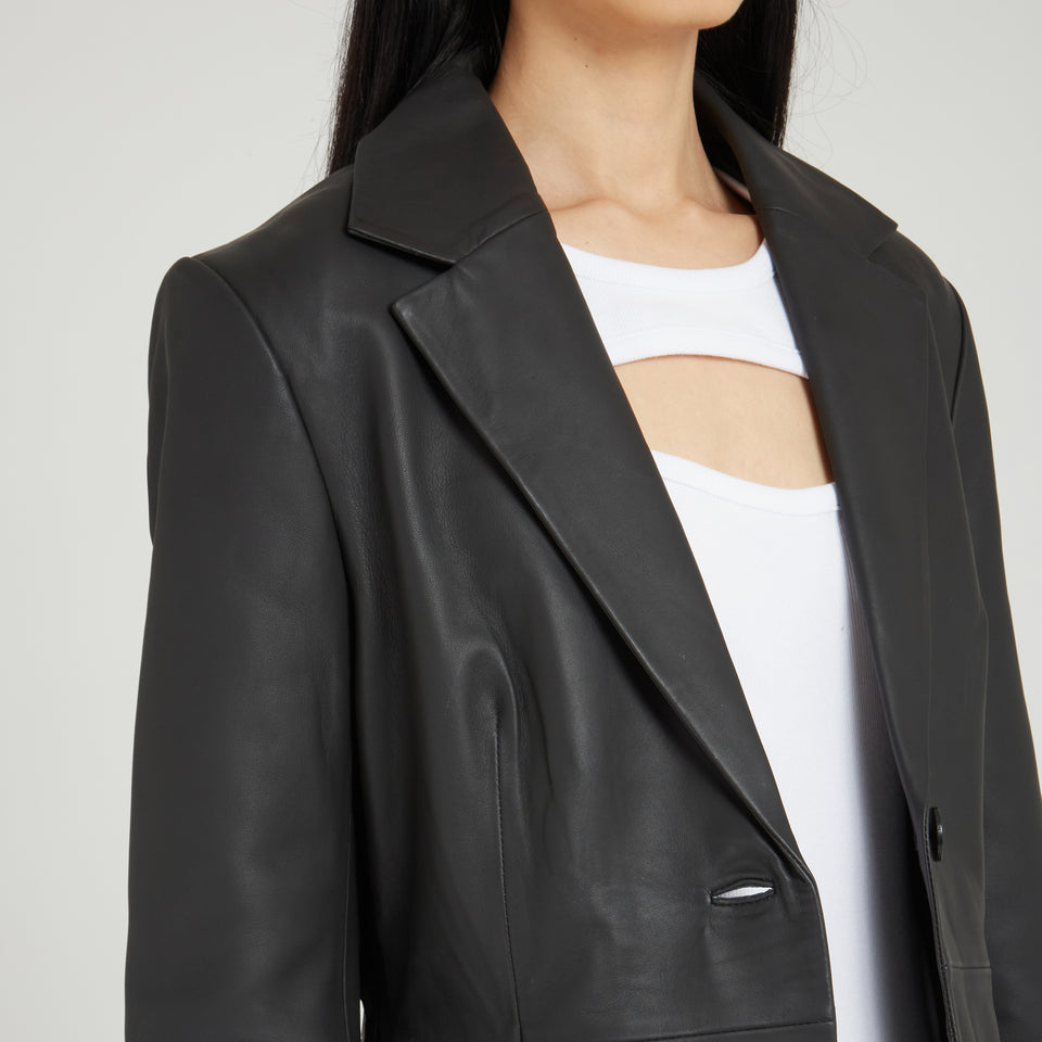Single-breasted black leather blazer