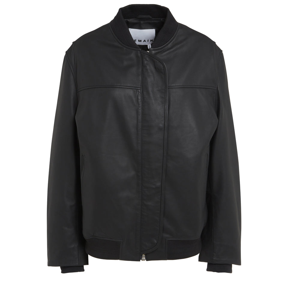 Black eco leather bomber jacket