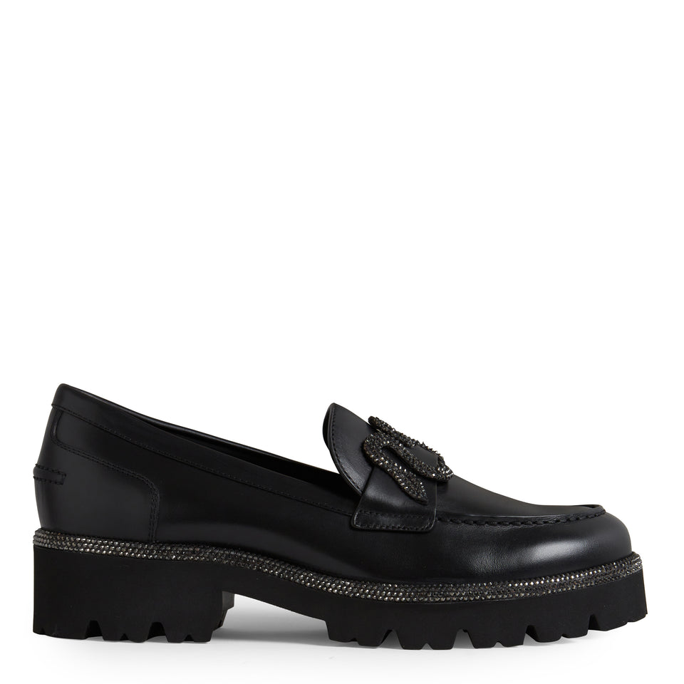 Black leather moccasin