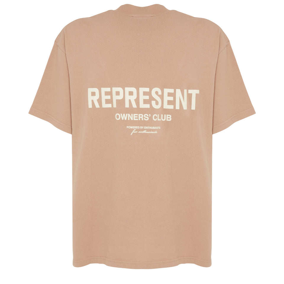 T-shirt ''Owners club'' in cotone beige