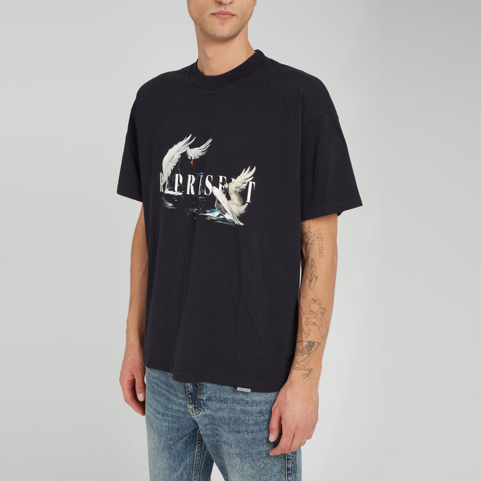 ''Swan'' T-shirt in black cotton