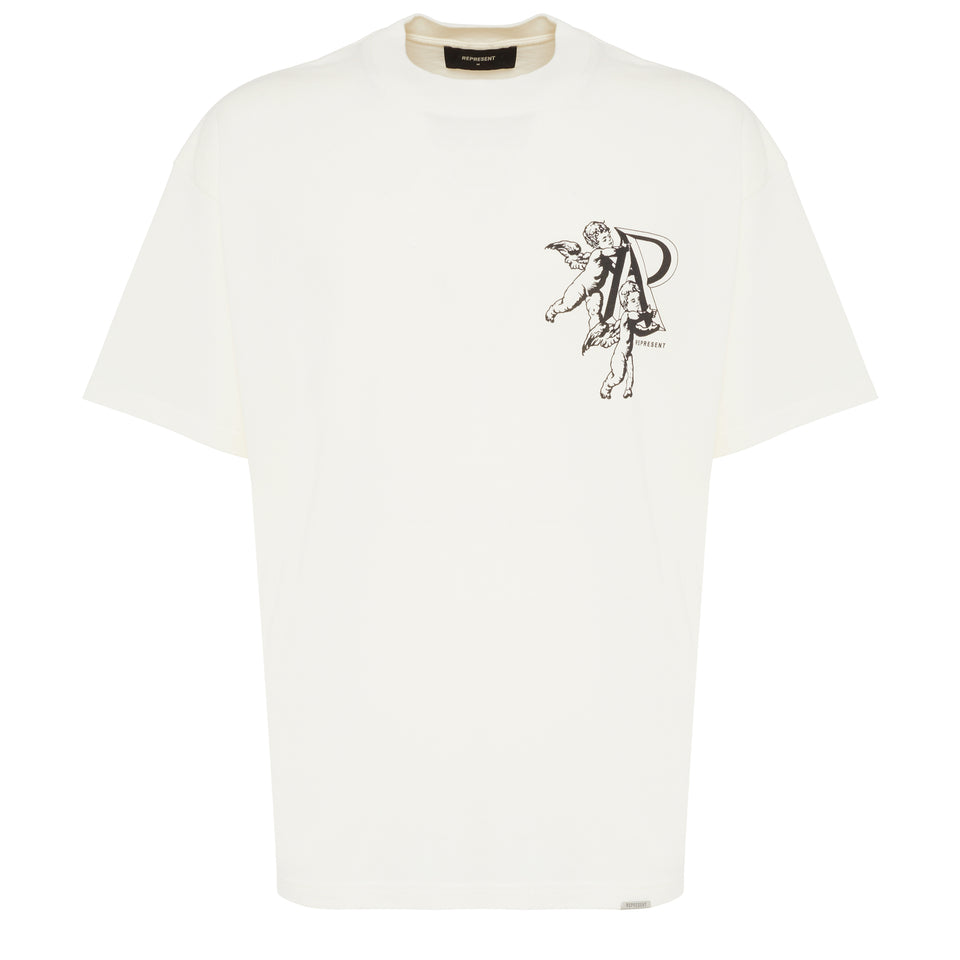 ''Cherub Initial'' T-shirt in white cotton