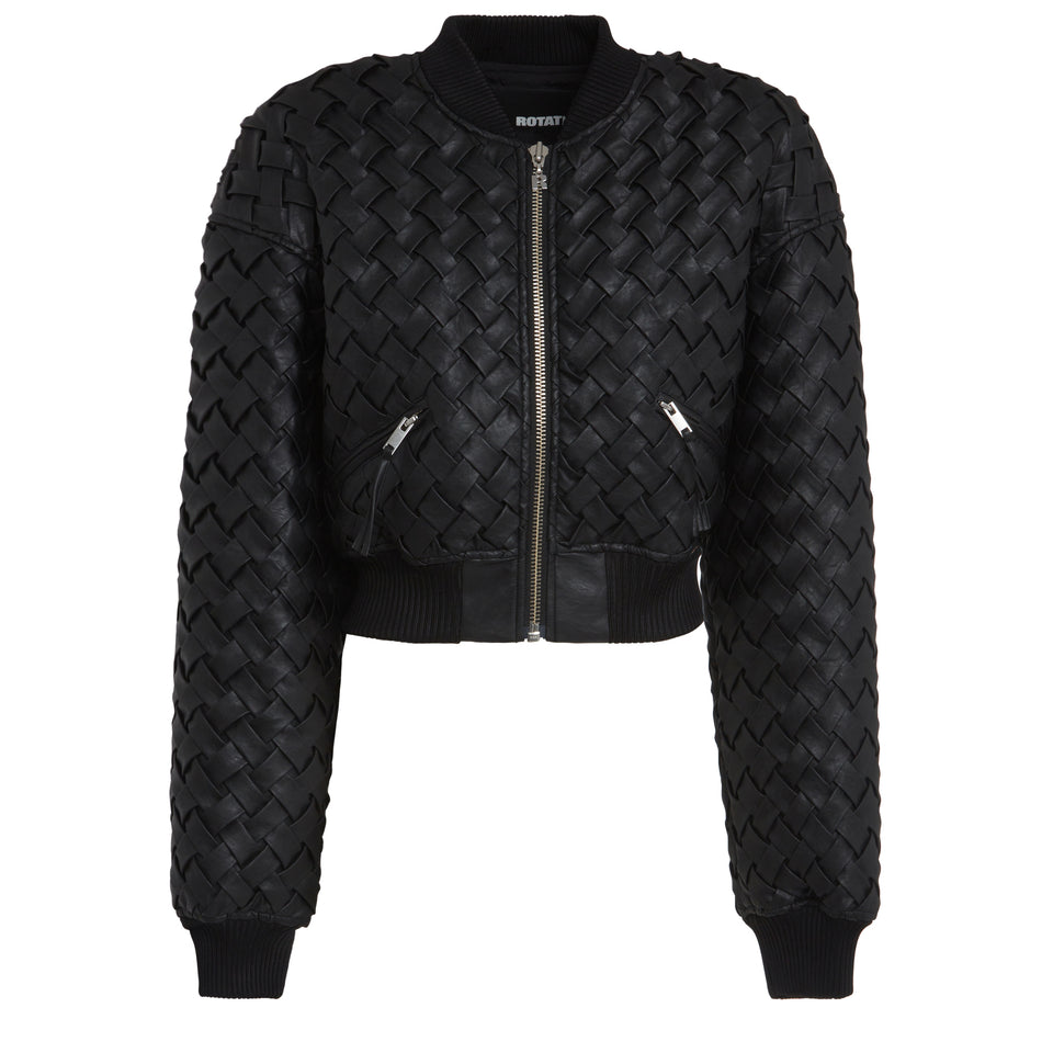 Black eco leather bomber jacket