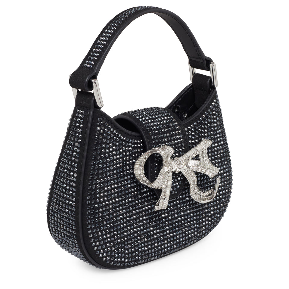 Mini "Crescent Bow Micro" bag with black crystals