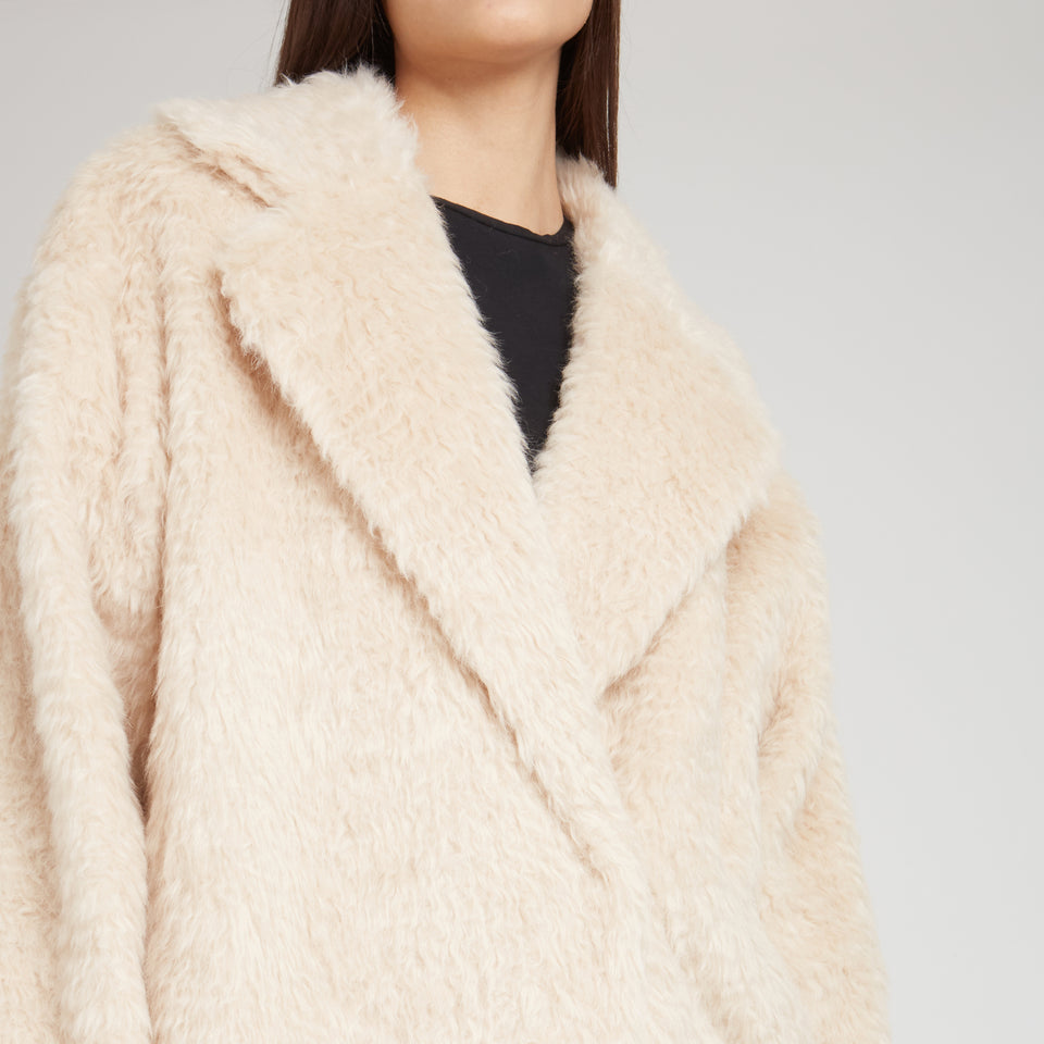 "Nicole" double-breasted coat in white faux fur