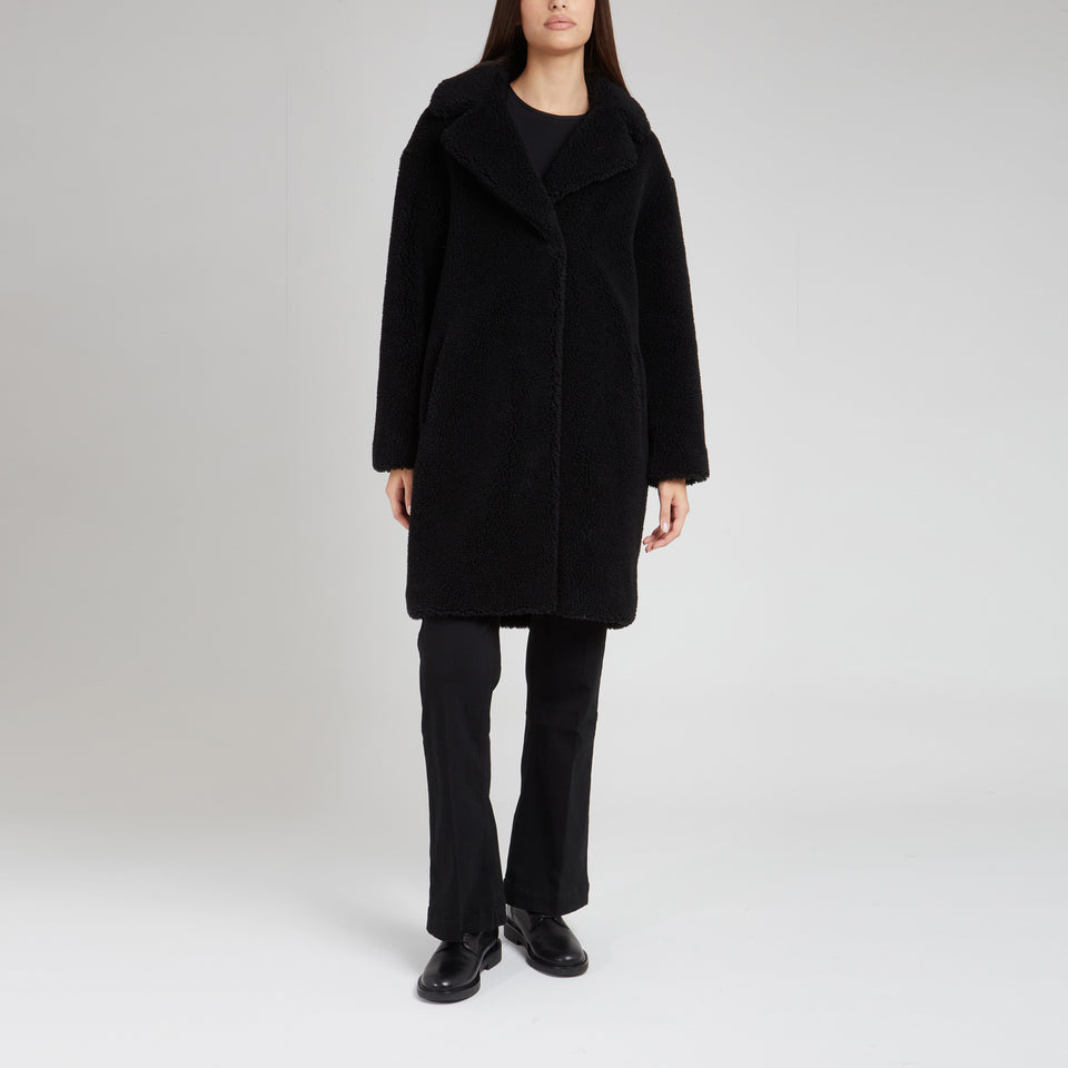 "Camille" coat in black eco fur