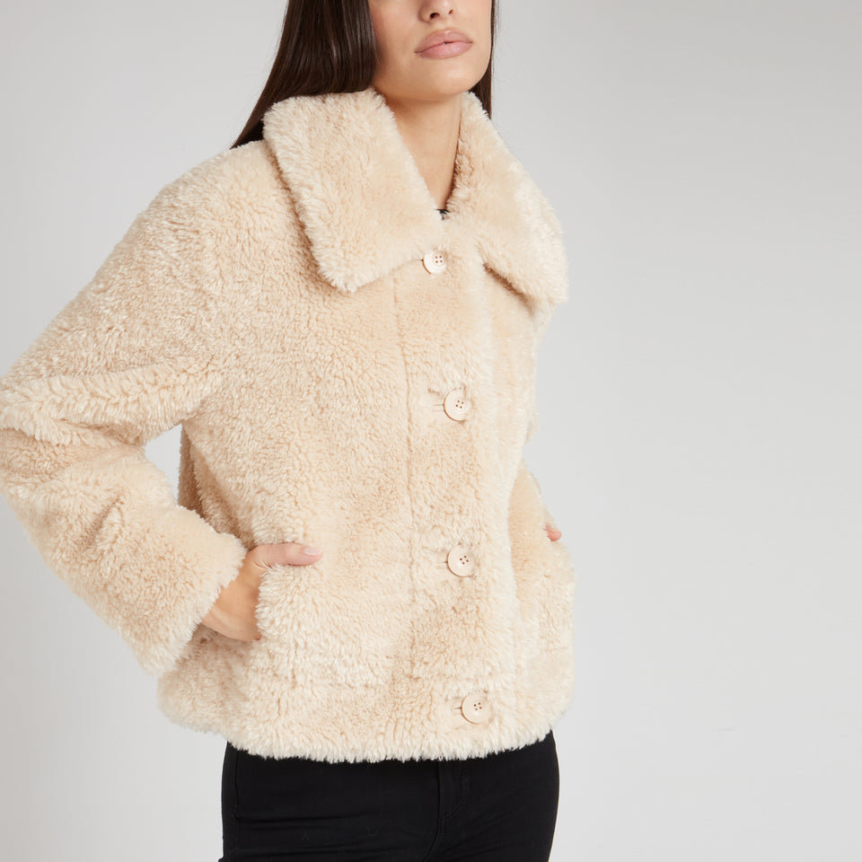 "Melina" jacket in beige eco fur