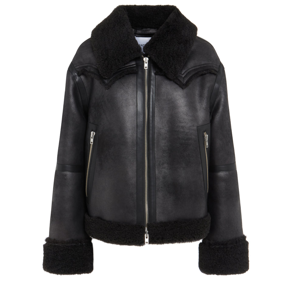 Oversized "Lessie" jacket in black eco leather