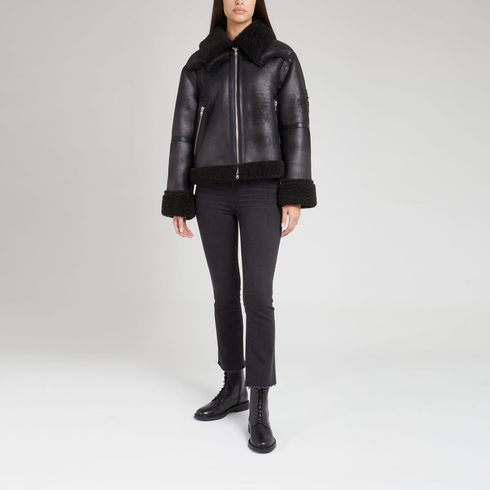 Oversized "Lessie" jacket in black eco leather