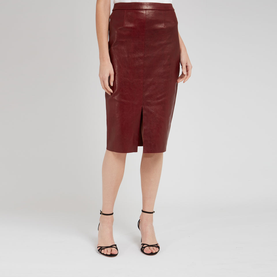 Long red leather skirt