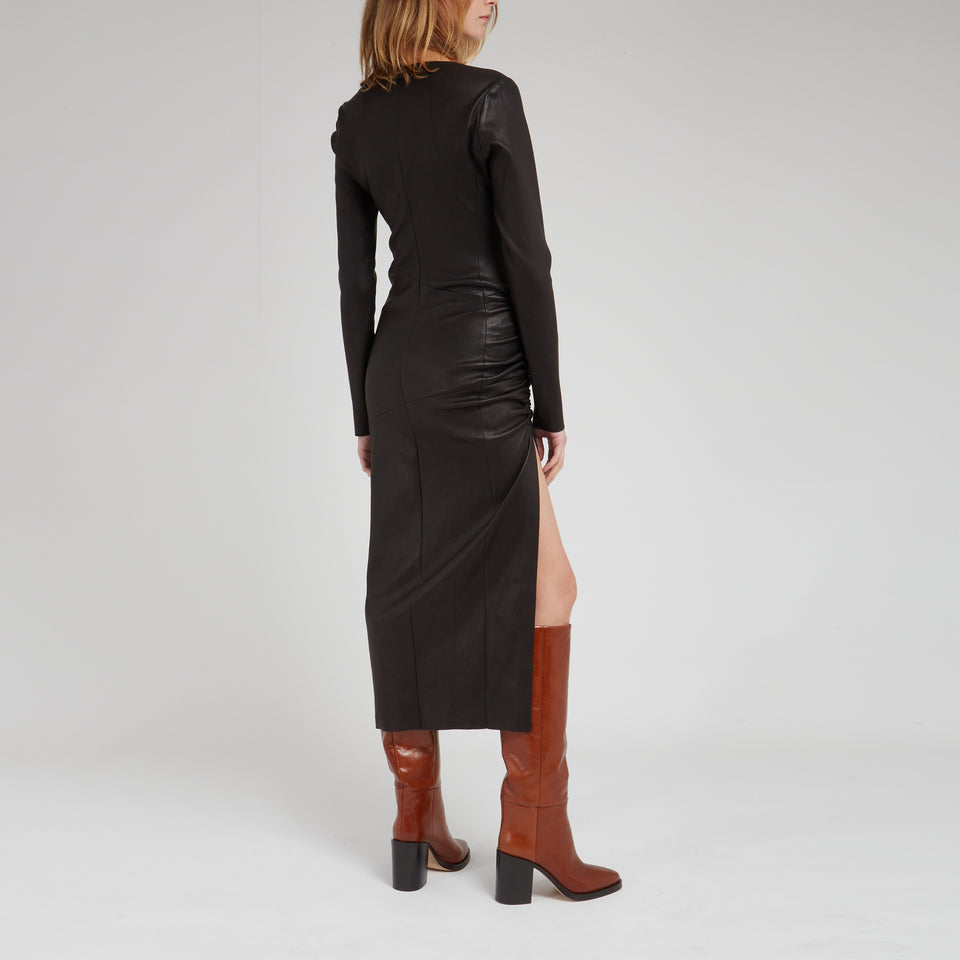 Long brown leather dress
