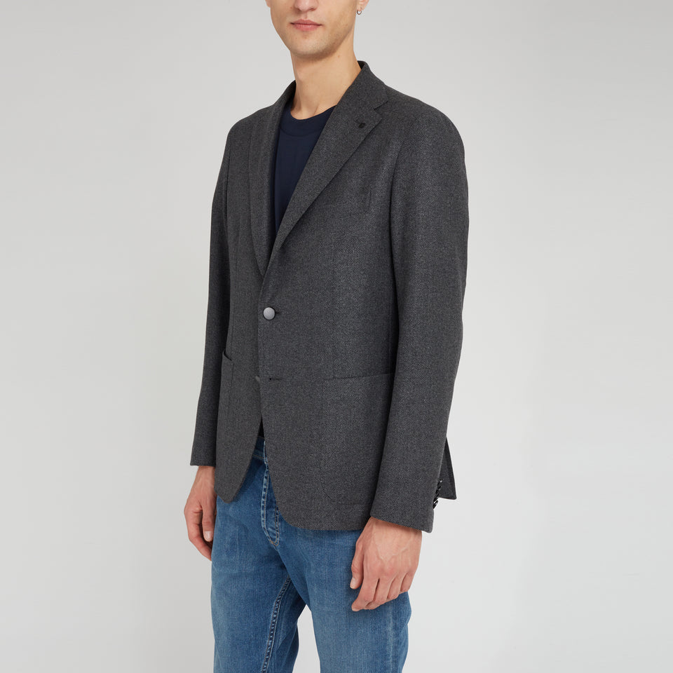 Single-breasted jacket in gray wool and cashmere