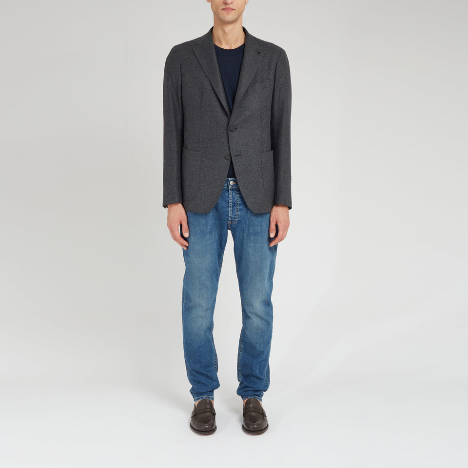 Single-breasted jacket in gray wool and cashmere