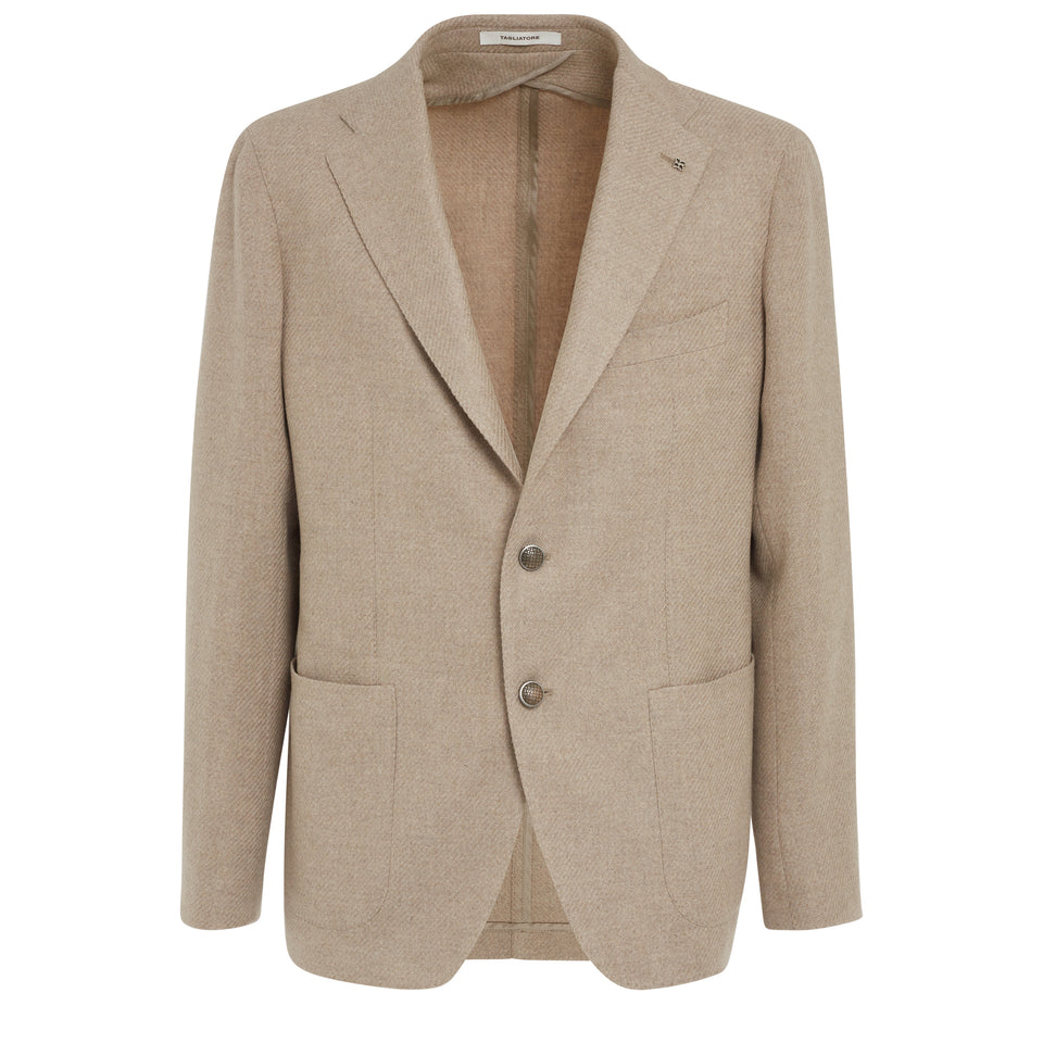 Single-breasted jacket in beige wool