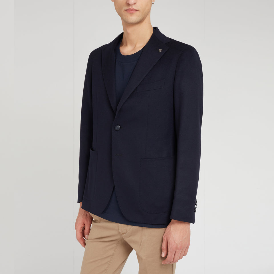 Single-breasted blue cashmere blazer