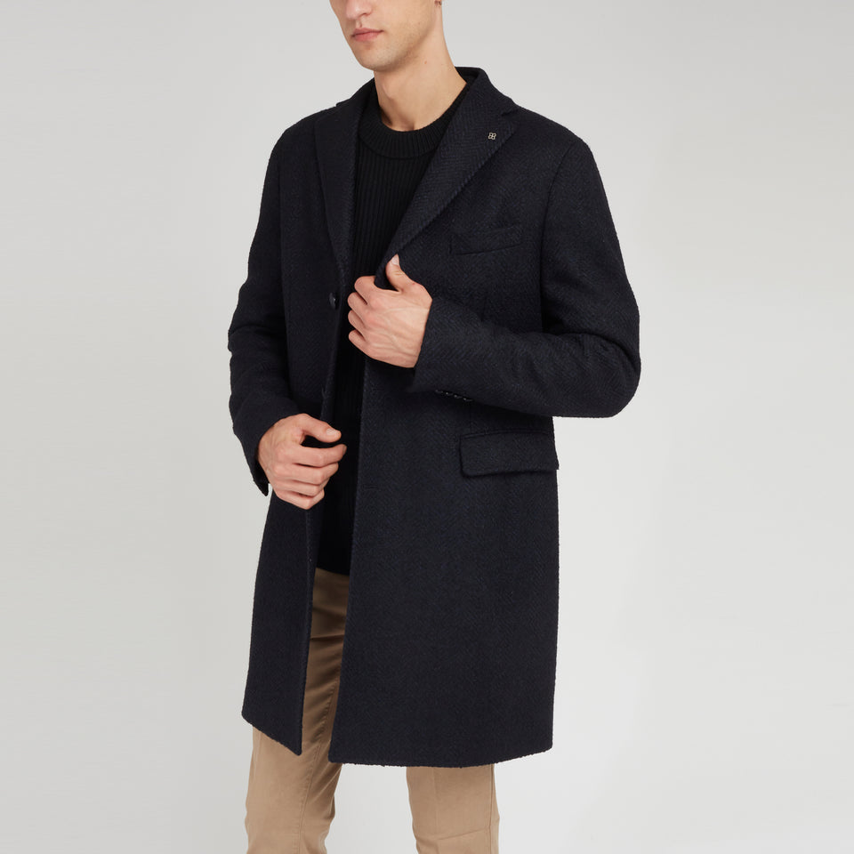Single-breasted coat in blue wool