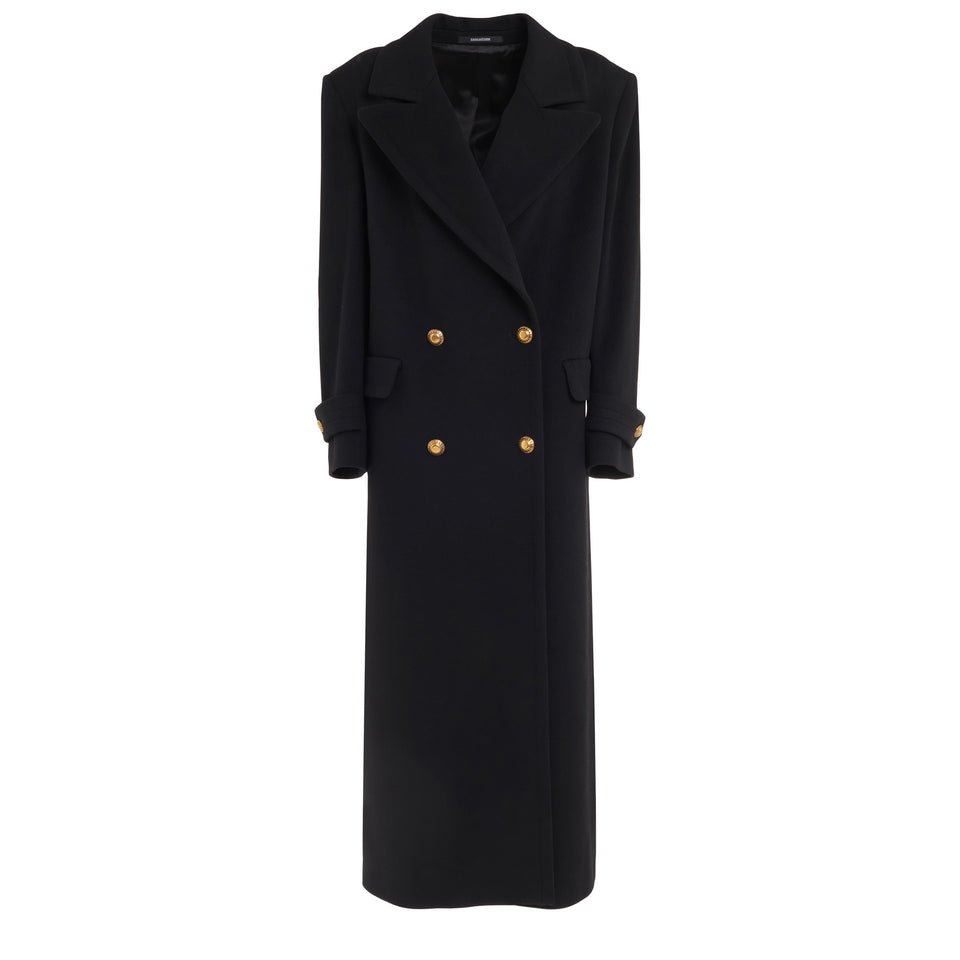 Double-breasted ''Julia'' coat in black wool and cashmere