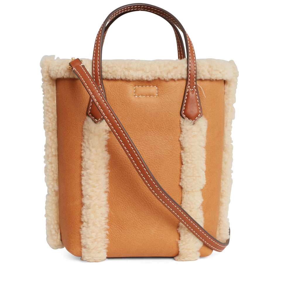 ''Perry Shearling Mini'' handbag in brown leather