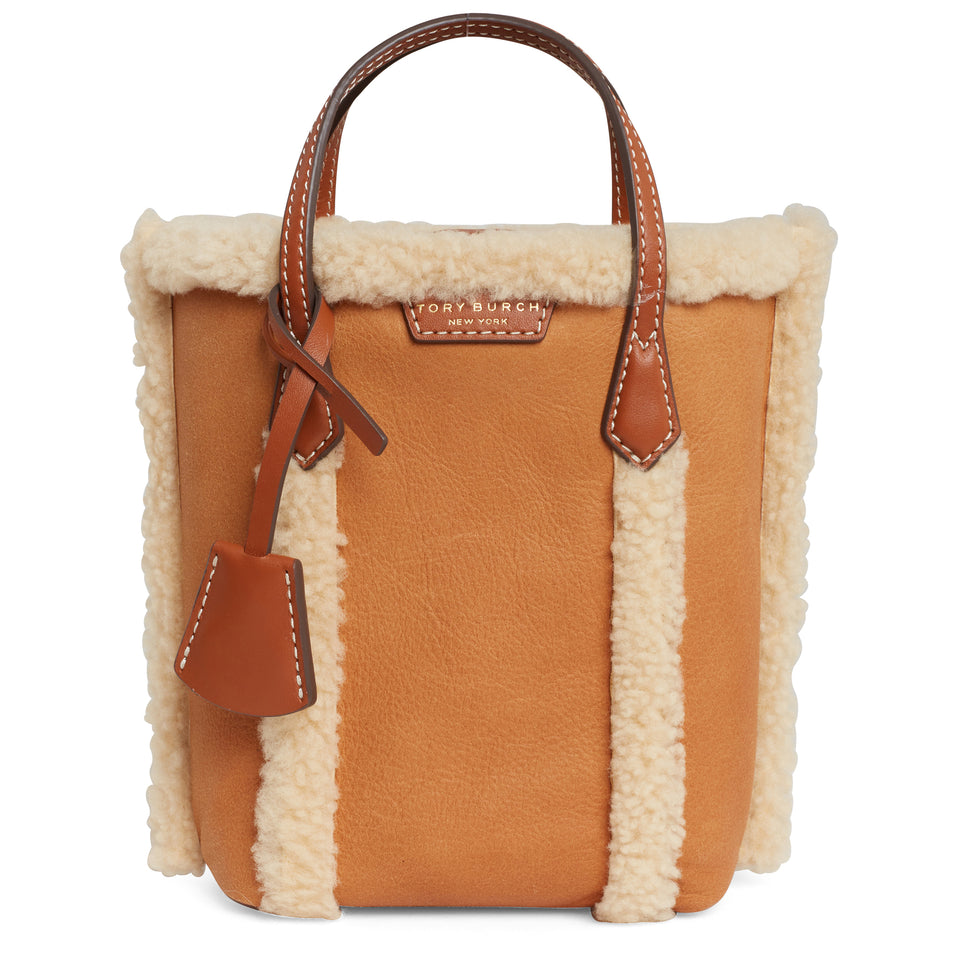 ''Perry Shearling Mini'' handbag in brown leather