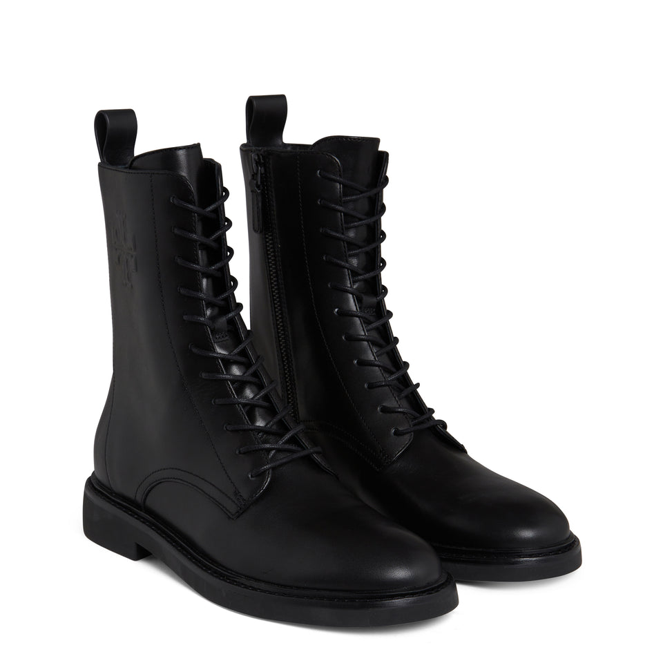 ''Double T Combat'' ankle boot in black leather