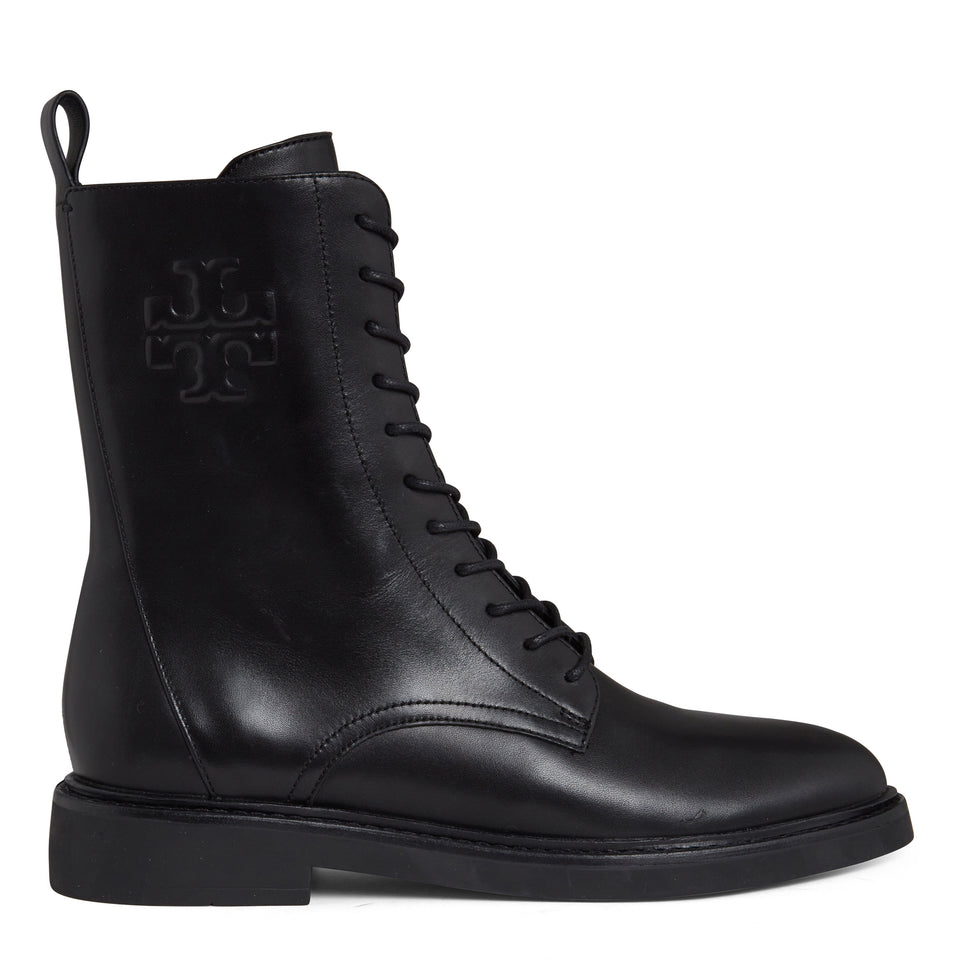 ''Double T Combat'' ankle boot in black leather