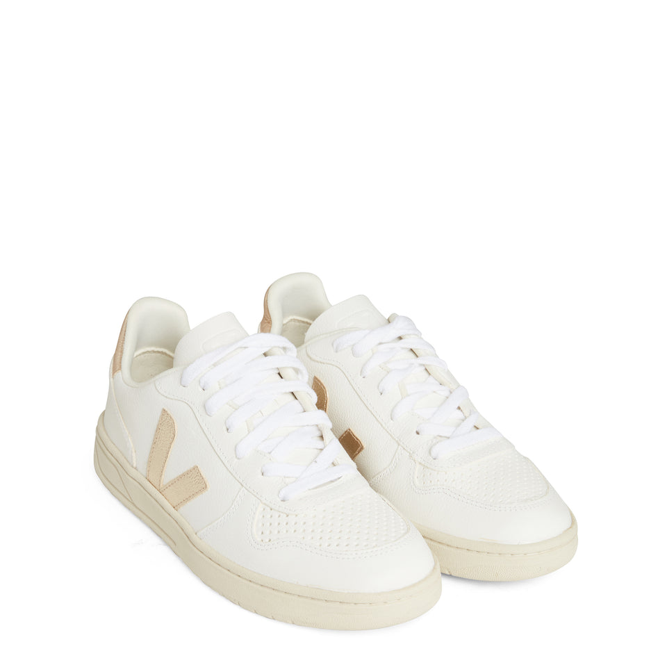 ''V-10'' sneakers in white and gold leather