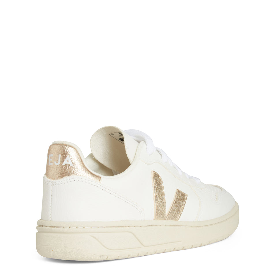 Sneakers ''V-10'' in pelle bianca e oro