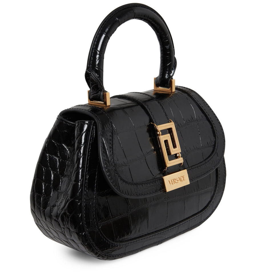 Mini ''Greca Goddess'' handbag in black leather