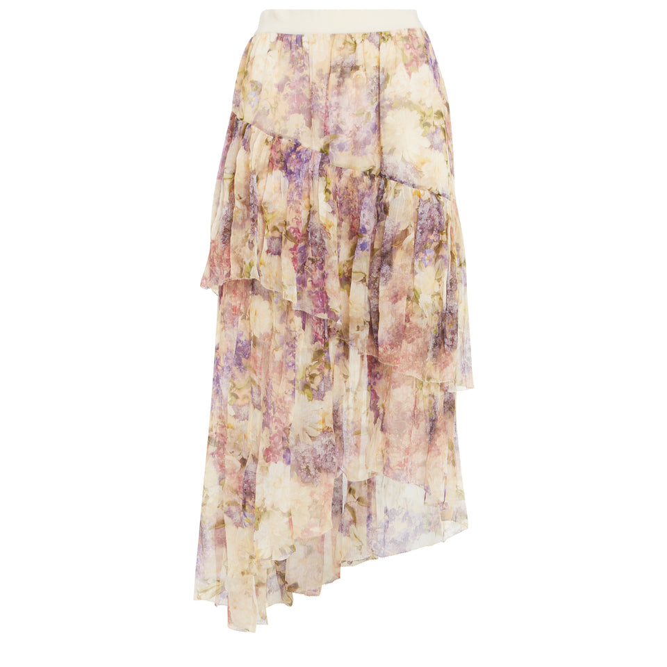 Asymmetric skirt in multicolor silk