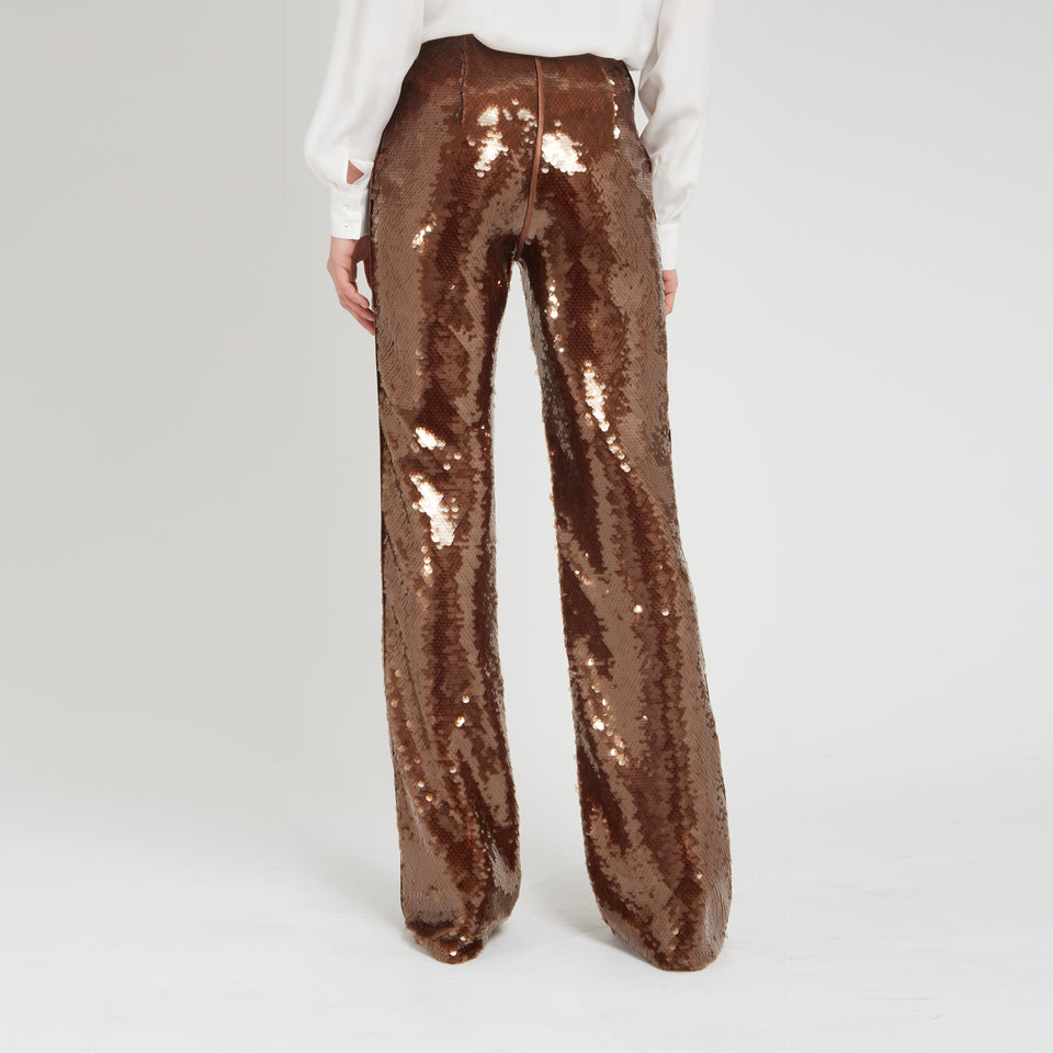 Pantalone in paillettes marrone