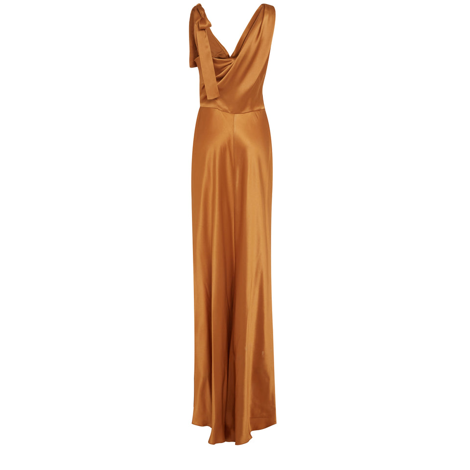 Long dress in brown fabric