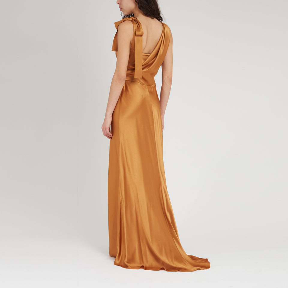 Long dress in brown fabric