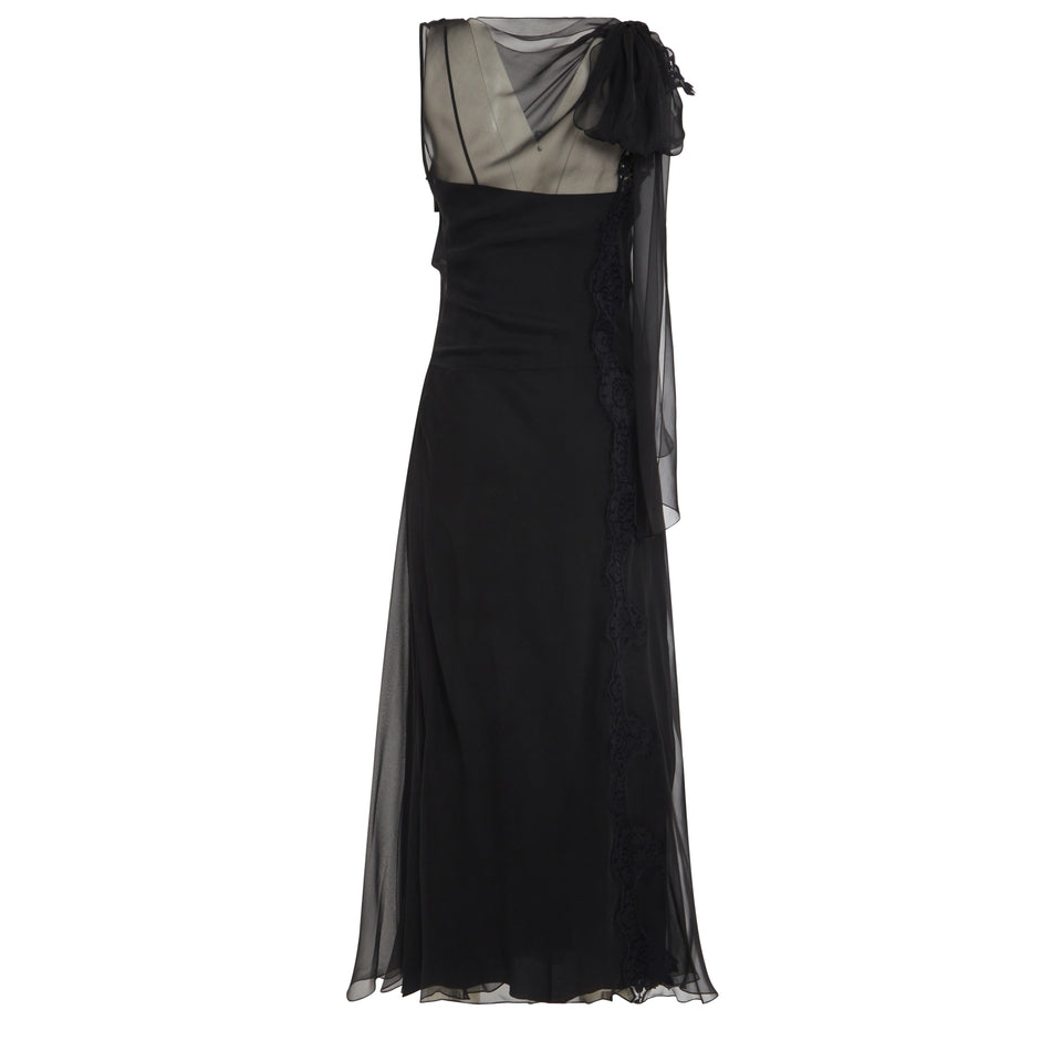Long black silk dress