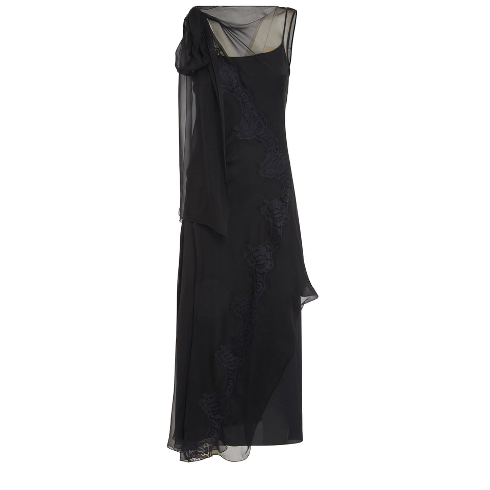 Long black silk dress