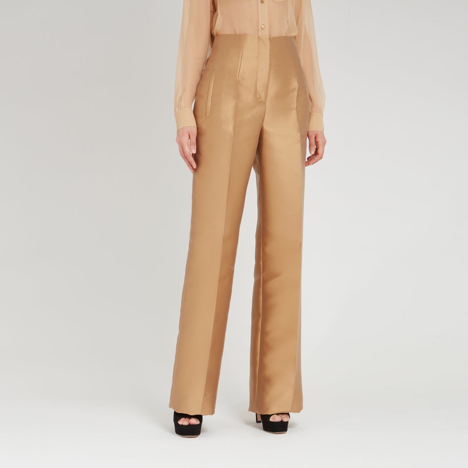 High-waisted tailored trousers in bronze fabric