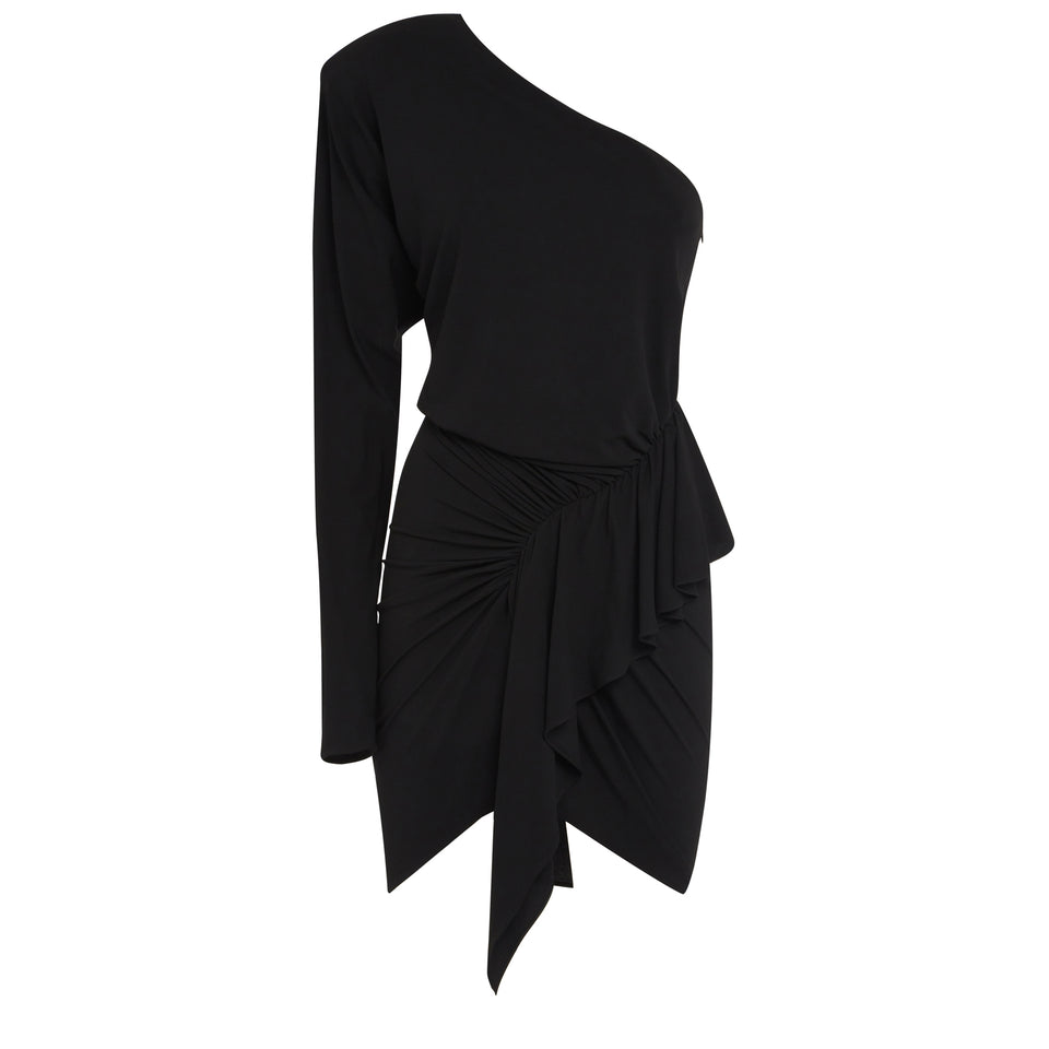 One shoulder mini dress in black fabric